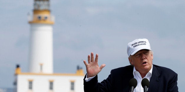 Republican presidential candidate Donald Trump speaks during a press conference at Turnberry Golf course in Turnberry, Scotla