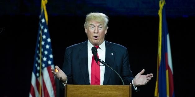 Republican presidential candidate Donald Trump addresses the audience at the 2016 Western Conservative Summit in Denver, Colo