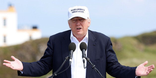 Republican presidential candidate Donald Trump speaks during a news conference at Turnberry Golf course in Turnberry, Scotlan