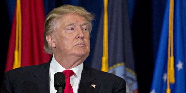 Donald Trump, presumptive 2016 Republican presidential nominee, pauses while speaking during a campaign event on veterans ref