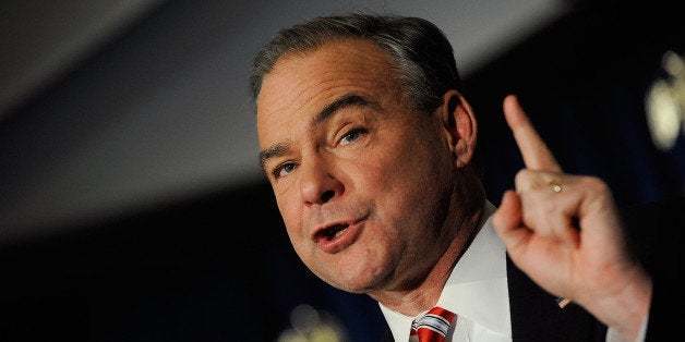 RICHMOND, VA - NOVEMBER 06: U.S. Senator-elect Tim Kaine speaks to supporters at the Downtown Richmond Marriot after winning the Virginia U.S. Senate seat on November 6, 2012 in Richmond, Virginia. Kaine defeated former U.S. Sen. George Allen in a tight race. (Photo by Patrick McDermott/Getty Images)