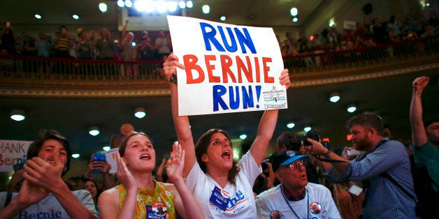 Supporters reacts as they listened a speech of Democratic Presidential Candidate Bernie Sanders during the event 'Where We Go
