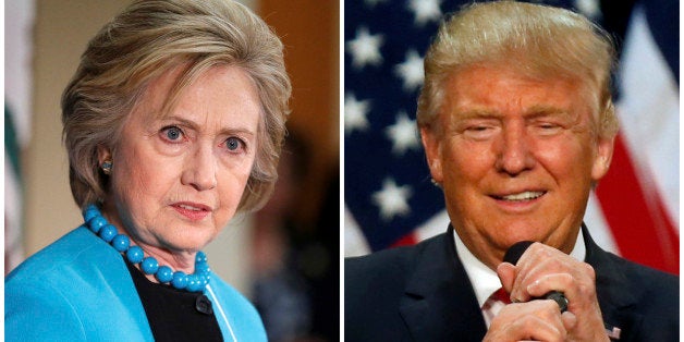 A combination photo shows U.S. Democratic presidential candidate Hillary Clinton (L) and Republican U.S. presidential candidate Donald Trump (R) in Los Angeles, California on May 5, 2016 and in Eugene, Oregon, U.S. on May 6, 2016 respectively. REUTERS/Lucy Nicholson (L) and Jim Urquhart/File Photos