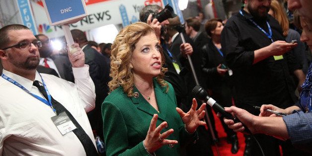 CHARLESTON, SC - JANUARY 17: U.S. Representative Debbie Wasserman Schultz (D-FL 23rd District) and chair of the Democratic National Committee (DNC) speaks to reporters in the spin room after watching tonight's democratic presidential debate at the Gaillard Center on January 17, 2016 in Charleston, South Carolina. Democratic presidential hopefuls Hillary Clinton, Bernie Sanders and Martin O'Malley spent yesterday campaigning in South Carolina in lead up to tonight's debate. (Photo by Andrew Burton/Getty Images)