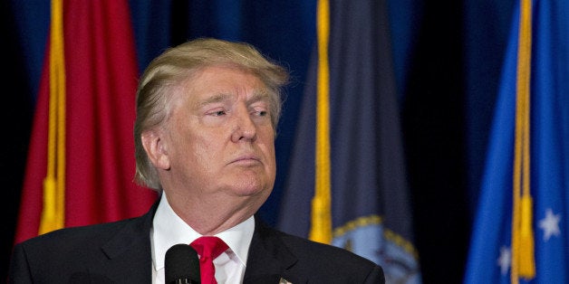 Donald Trump, presumptive 2016 Republican presidential nominee, pauses while speaking during a campaign event on veterans ref