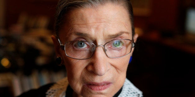 FILE - In this July 24, 2013, file photo Associate Justice Ruth Bader Ginsburg poses for a photo in her chambers at the Supreme Court in Washington, before an interview with the Associated Press. Ginsburg will officiate at a same-sex wedding this weekend in what is believed to be a first for a member of the nationâs highest court. Ginsburg will officiate Saturday, aug. 31, 2013, at the marriage of Kennedy Center President Michael Kaiser and John Roberts, a government economist. Kaiser told The Associated Press he asked Ginsburg to officiate because she is a longtime friend. (AP Photo/Charles Dharapak, File)