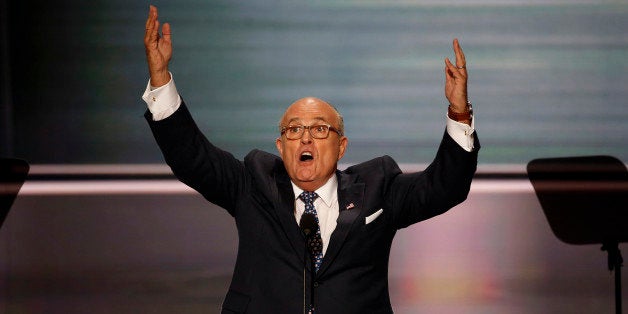 CLEVELAND, OH - JULY 18: Rudy Guliani addressed the delegates on the first night of the Republican National Convention in Cle