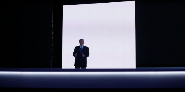 Republican U.S. presidential candidate Donald Trump appears onstage to introduce his wife Melania at the Republican National