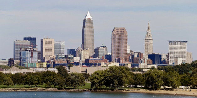 FILE - This Sept. 11, 2012, file photo shows the Cleveland skyline taken from Edgewater Park in Cleveland. Cleveland won the