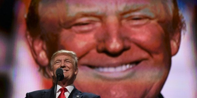 Republican presidential candidate Donald Trump addresses delegates on the final night of the Republican National Convention a