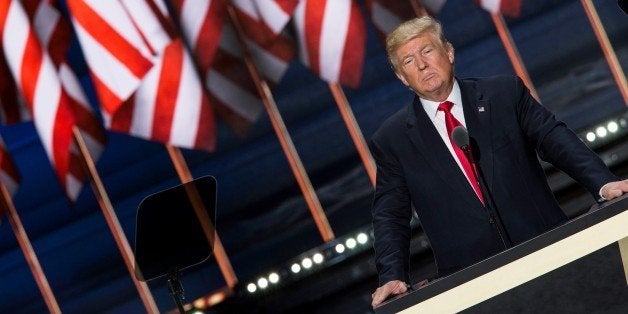 CLEVELAND, USA - JULY 21: Donald Trump accepts the Republican nomination for President at the 2016 Republican National Convention in Cleveland, Ohio, USA on July 21, 2016. (Photo by Samuel Corum/Anadolu Agency/Getty Images)