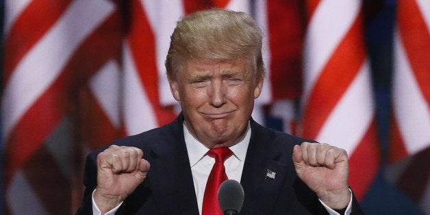 Republican U.S. presidential nominee Donald Trump gestures as he speaks during the final session of the Republican National Convention in Cleveland, Ohio, U.S. July 21, 2016. REUTERS/Mike Segar