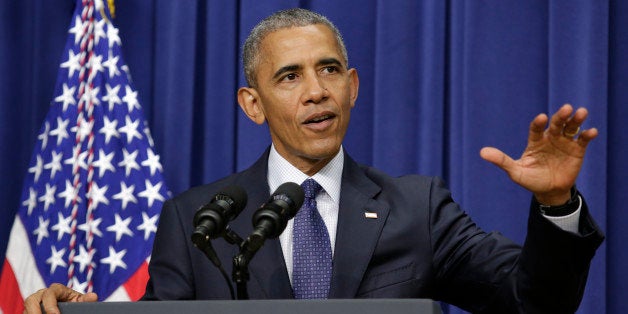 US President Barack Obama speaks to law enforcement executives at an 'Advancing 21st Century Policing' briefing at the White