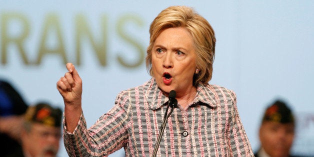 U.S. Democratic presidential candidate Hillary Clinton gestures as she speaks at the Veterans of Foreign Wars Convention in C