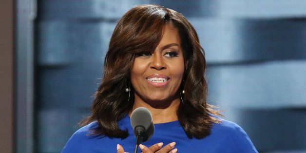 PHILADELPHIA, PA - JULY 25: First lady Michelle Obama delivers remarks on the first day of the Democratic National Convention at the Wells Fargo Center, July 25, 2016 in Philadelphia, Pennsylvania. An estimated 50,000 people are expected in Philadelphia, including hundreds of protesters and members of the media. The four-day Democratic National Convention kicked off July 25. (Photo by Paul Morigi/WireImage)