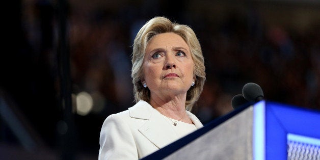 Hillary Clinton, 2016 Democratic presidential nominee, pauses while speaking during the Democratic National Convention (DNC)