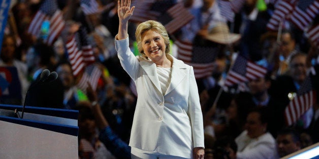 Democratic presidential nominee Hillary Clinton waves on stage at the Democratic National Convention in Philadelphia, Pennsylvania, U.S. July 28, 2016. REUTERS/Scott Audette