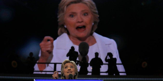 Democratic U.S. presidential nominee Hillary Clinton accepts the nomination on the fourth and final night at the Democratic National Convention in Philadelphia, Pennsylvania, U.S. July 28, 2016. REUTERS/Jim Young 