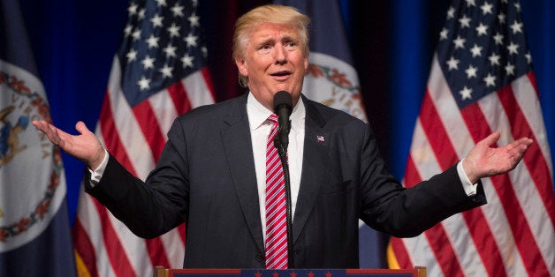 Republican presidential nominee Donald Trump speaks during a campaign event at Briar Woods High School August 2, 2016, in Ash
