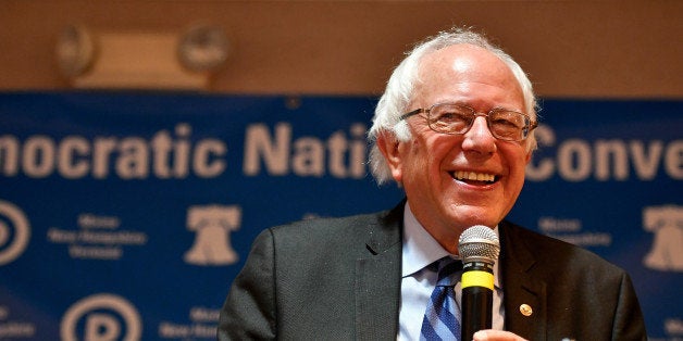 ESSINGTON, PA - JULY 27: Senator Bernie Sanders exits the stage after addressing the New Hampshire, Maine and Vermont delegation breakfast at the Democratic National Convention (DNC) on July 27, 2016 in Essington, Pennsylvania. The convention officially began on Monday and is expected to attract thousands of protesters, members of the media and Democratic delegates to the City of Brotherly Love. (Photo by Jeff J Mitchell/Getty Images)