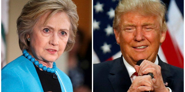 A combination photo shows U.S. Democratic presidential candidate Hillary Clinton (L) and Republican U.S. presidential candidate Donald Trump (R) in Los Angeles, California on May 5, 2016 and in Eugene, Oregon, U.S. on May 6, 2016 respectively. REUTERS/Lucy Nicholson (L) and Jim Urquhart/File Photos