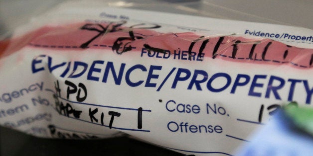 This Thursday, April 2, 2015 photo shows an evidence bag from a sexual assault case in the biology lab at the Houston Forensi