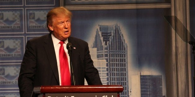 Donald Trump addresses the Detroit Economic Club at Cobo Center in Detroit, Michigan, United States on August 8, 2016. (Photo by Emily Molli/NurPhoto via Getty Images)