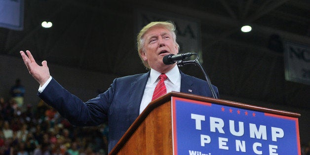 WILMINGTON, NC - AUGUST 9: Republican presidential candidate Donald Trump addresses the audience during a campaign event at Trask Coliseum on August 9, 2016 in Wilmington, North Carolina. This was Trump's first visit to Southeastern North Carolina since he entered the presidential race. (Photo by Sara D. Davis/Getty Images)