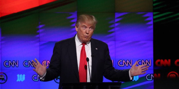 Republican U.S. presidential candidate Donald Trump speaks during the Republican candidates debate sponsored by CNN at the Un