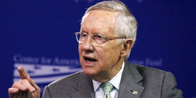 U.S. Senate Democratic Leader Harry Reid (D-NV) discusses the candidacy of Republican presidential candidate Donald Trump while speaking at the Center for American Progress Action Fund in Washington, March 17, 2016. REUTERS/Stelios Varias