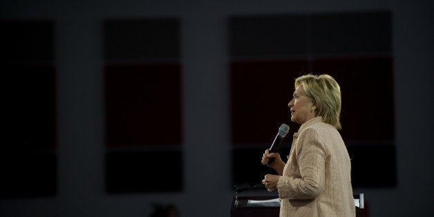 CLEVELAND, OH - AUGUST 17: Democratic presidential candidate Hillary Clinton speaks to supporters at a rally at John Marshall High School on August 17, 2016 in Cleveland, Ohio. (Photo by Jeff Swensen/Getty Images)