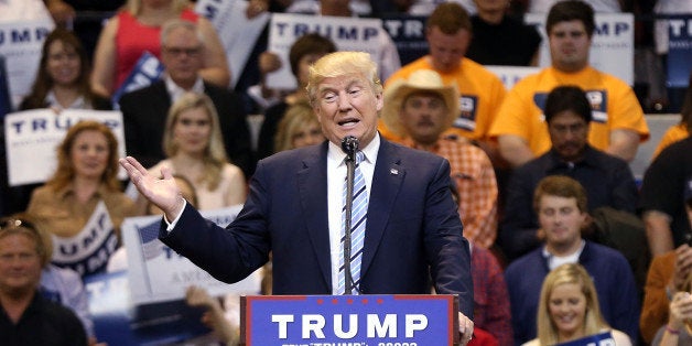 BILLINGS, MT - MAY 26: Republican presidential candidate Donald Trump speaks at a rally on May 26, 2016 in Billings, Montana. According to a delegate count released Thursday, Trump has reached the number of delegates needed to win the GOP presidential nomination. (Photo by Spencer Platt/Getty Images)