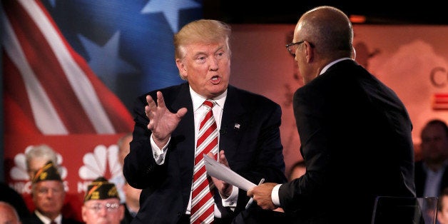 Republican presidential nominee Donald Trump speaks to Matt Lauer during the Commander in Chief Forum in Manhattan, New York, U.S., September 7, 2016. REUTERS/Mike Segar