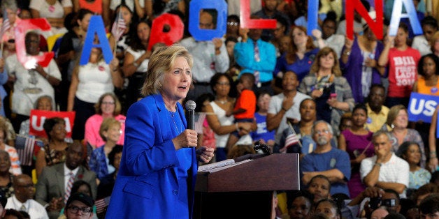 U.S. Democratic presidential candidate Hillary Clinton speaks at a campaign voter registration event at Johnson C. Smith Univ
