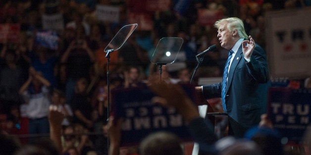 CANTON, OH - SEPTEMBER 14: Republican Presidential candidate Donald Trump speaks during a campaign rally at the Canton Memorial Civic Center on September 14, 2016 in Canton, Ohio. Recent polls show Trump with a slight lead over Democratic candidate Hillary Clinton in Ohio, a key battleground state in the 2016 election. (Photo by Jeff Swensen/Getty Images)