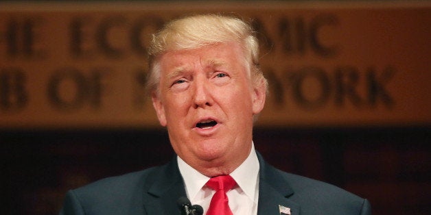 NEW YORK, NY - SEPTEMBER 15: Republican presidential candidate Donald Trump speaks at a lunch hosted by the Economic Club of New York on September 15, 2016 in New York City. According to a report by Oxford Economics, if Trump is elected to the White House growth in the US would be about 5 per cent lower than would otherwise be expected by 2021. (Photo by Spencer Platt/Getty Images,)