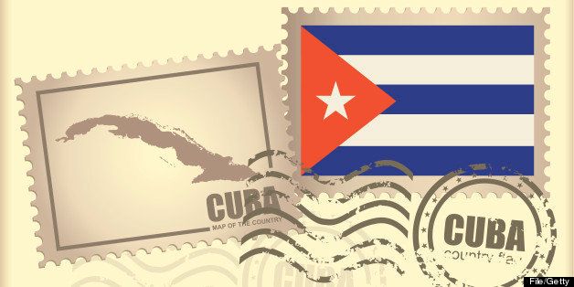 postage stamp and the seal with the image of the card and the flag of the Cuba