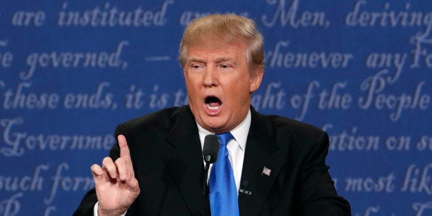 Republican U.S. presidential nominee Donald Trump speaks during the first debate with Democratic U.S. presidential nominee Hi