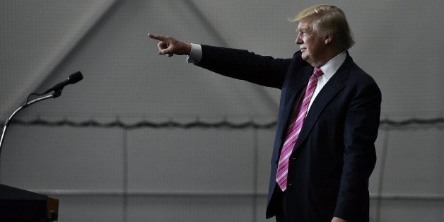 Republican presidential nominee Donald Trump gestures following a rally at Spooky Nook Sports center in Manheim, Pennsylvania