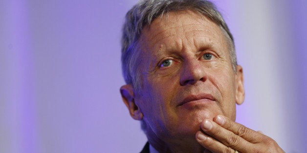 Gary Johnson, 2016 Libertarian presidential nominee, listens to questions from audience members during a campaign event at Pu