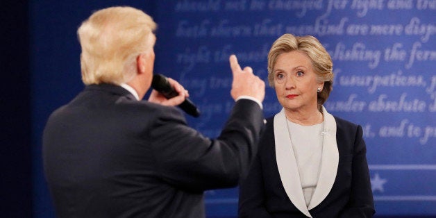 Republican U.S. presidential nominee Donald Trump speaks during the presidential town hall debate with Democratic U.S. presid