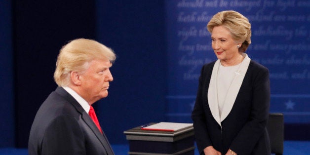 Republican U.S. presidential nominee Donald Trump speaks during the presidential town hall debate with Democratic U.S. presid