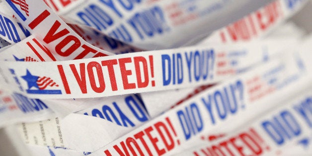 Wristbands for voters are seen at a polling station during early voting in Chicago, Illinois, U.S., October 14, 2016. REUTERS/Jim Young