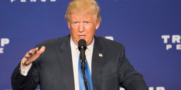 Republican presidential nominee Donald Trump speaks during a rally at the KI Convention Center on October 17, 2016 in Green B
