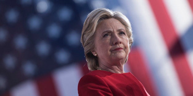 Democratic presidential nominee Hillary Clinton speaks during a rally outside the University of Pittsburgh's Cathedral of Lea