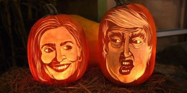 Styrofoam carvings on display while this year carving of 2016 Democratic nominee Hillary Clinton and Republican presidential