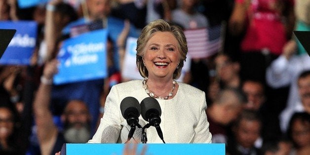 Democratic presidential candidate Hillary Clinton speaks during a campaign rally at Reverend Samuel Delevoe Memorial Park in