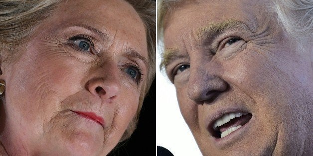 (COMBO)This combination of pictures created on November 04, 2016 shows
US Democratic presidential nominee Hillary Clinton in