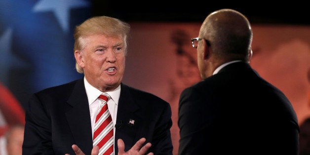 Republican presidential nominee Donald Trump speaks to Matt Lauer during the Commander in Chief Forum in Manhattan, New York,