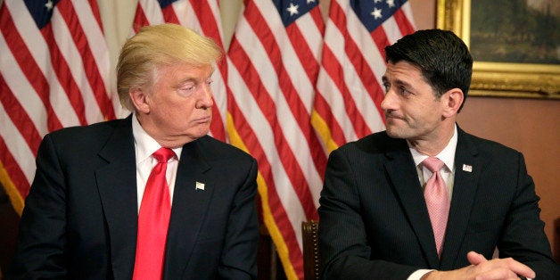 U.S. President-elect Donald Trump (L) meets with Speaker of the House Paul Ryan (R-WI) on Capitol Hill in Washington, U.S., November 10, 2016. REUTERS/Joshua Roberts - TPX IMAGES OF THE DAY 